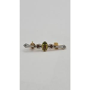 Vintage Metal & Enamel Guilloche Brooch Pin Flowers Collar Bar Dainty Tie Scarf